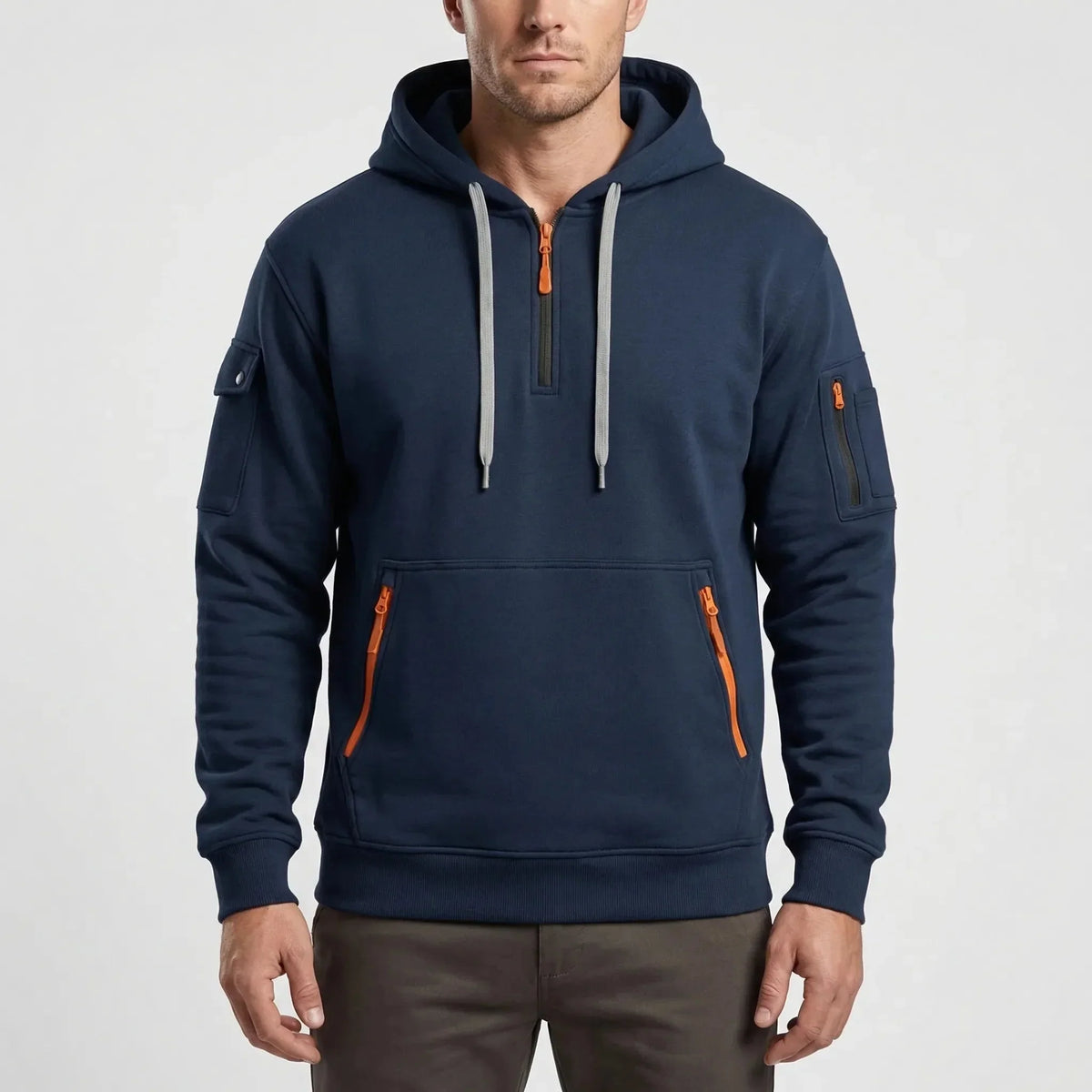 Cozy Quarter Zip Hoodie for Men with Drawstring Hood Long Sleeve Zip Pocket Fleece Casual Style