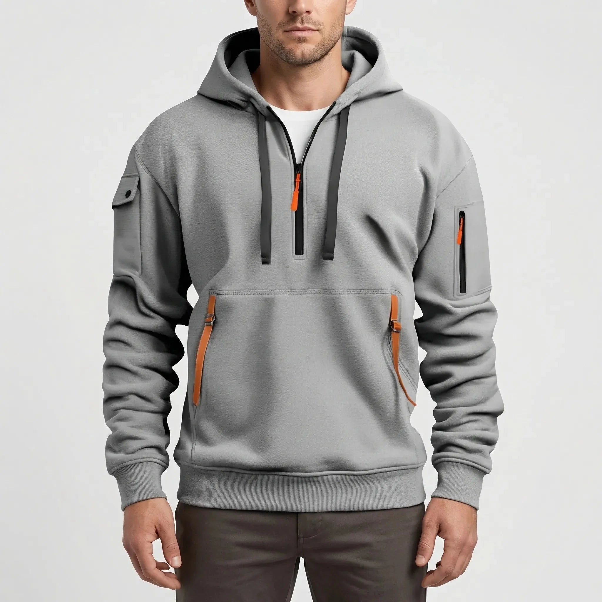 Cozy Quarter Zip Hoodie for Men with Drawstring Hood Long Sleeve Zip Pocket Fleece Casual Style