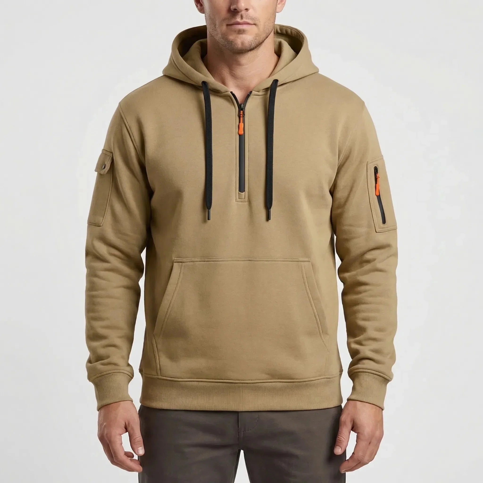Cozy Quarter Zip Hoodie for Men with Drawstring Hood Long Sleeve Zip Pocket Fleece Casual Style