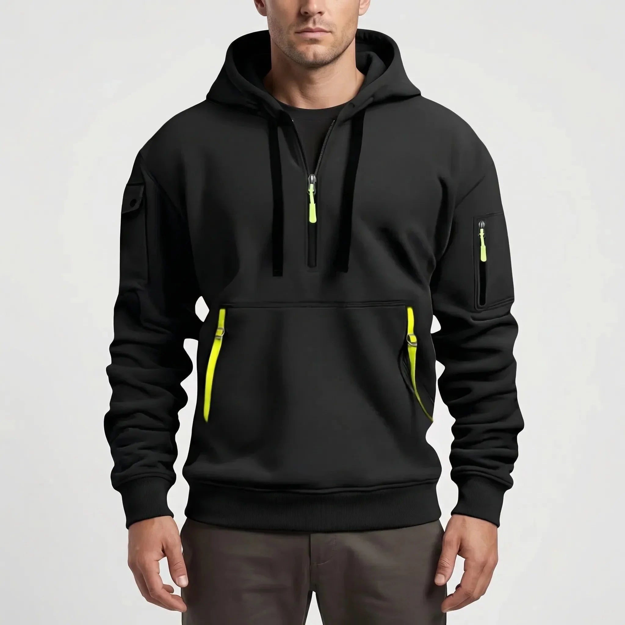 Cozy Quarter Zip Hoodie for Men with Drawstring Hood Long Sleeve Zip Pocket Fleece Casual Style