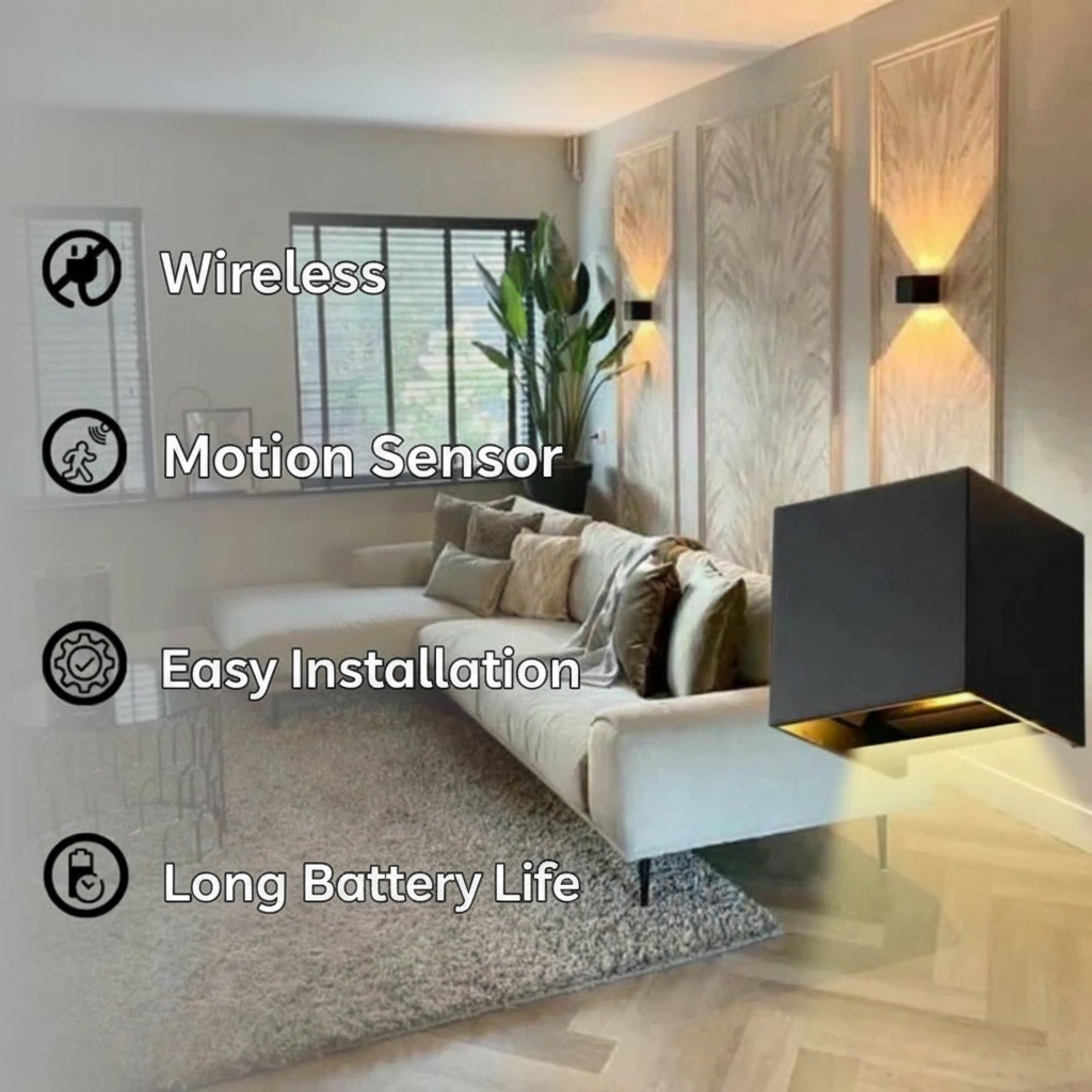 Cube Wall Lamp Motion Sensor Rechargeable LED Up Down Cordless Indoor Sconce Wall Light