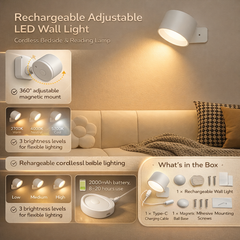Rechargeable LED Wall Lamp Adjustable Magnetic Mount Cordless Sconce Light
