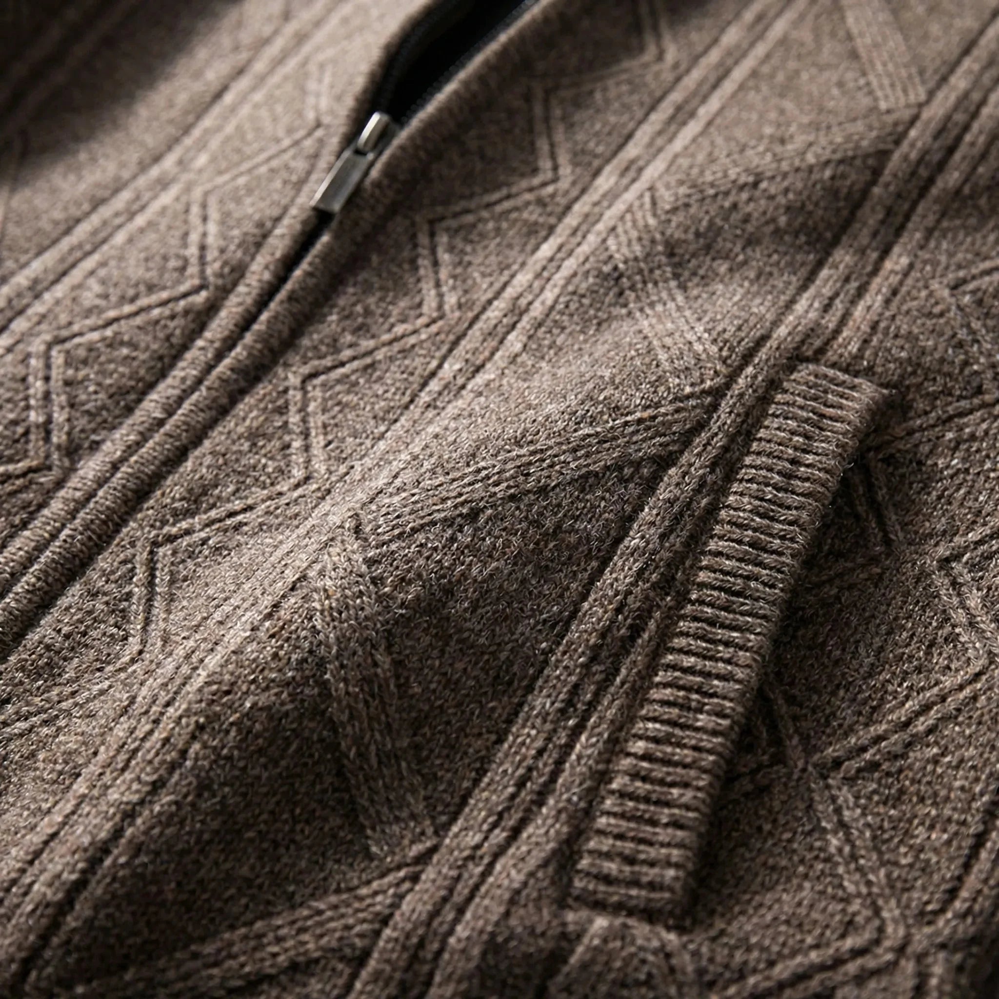 Cozy Cable Knit Cardigan for Men with Stand Collar Long Sleeve Full Zip Textured Business Style
