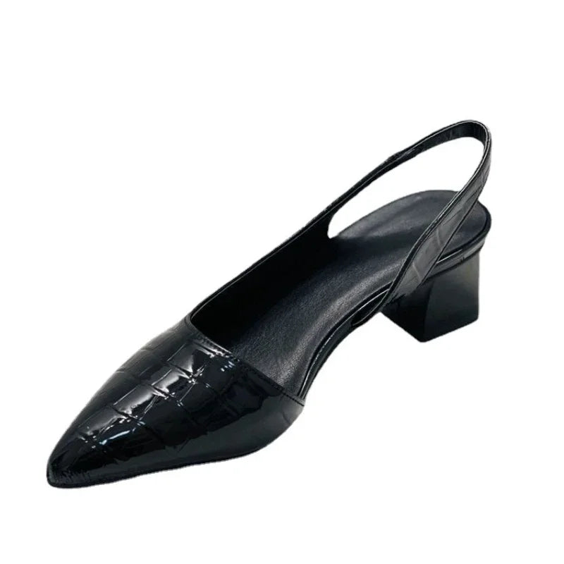 legant Leather Pumps for Women with Pointed Toe Slingback Block Heel Croc Vintage Style