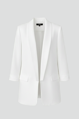 Chic White Blazer for Women with Wrap Shawl Collar Ruched Elbow Sleeve Open Front Fitted Office Style