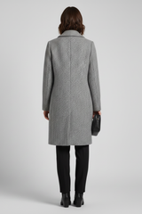 Stylish Grey Herringbone Longline Blazer for Women with Notched Lapel Single Button Woven Texture Tailored Winter Style