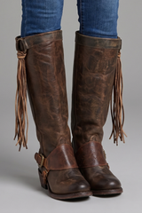Trendy Brown Knee High Boots for Women with Fringe Side Zip Block Heel Tall Western Fall Style