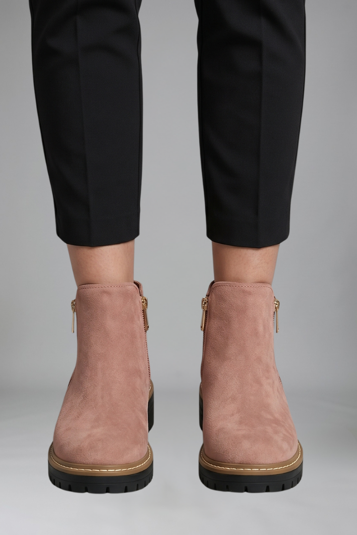 Stylish Grey Ankle Boots for Women with Side Zip Round Toe Lug Sole Suede Fall Style