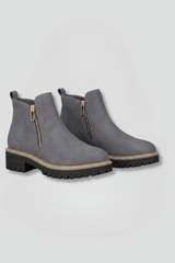 Stylish Grey Ankle Boots for Women with Side Zip Round Toe Lug Sole Suede Fall Style