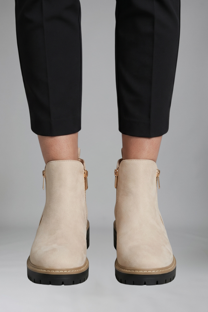 Stylish Grey Ankle Boots for Women with Side Zip Round Toe Lug Sole Suede Fall Style
