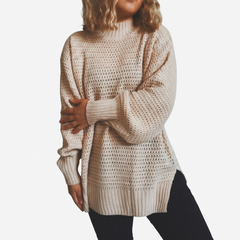 Cozy Longline Mock Neck Sweater for Women with Long Sleeve Textured Knit Oversized Style