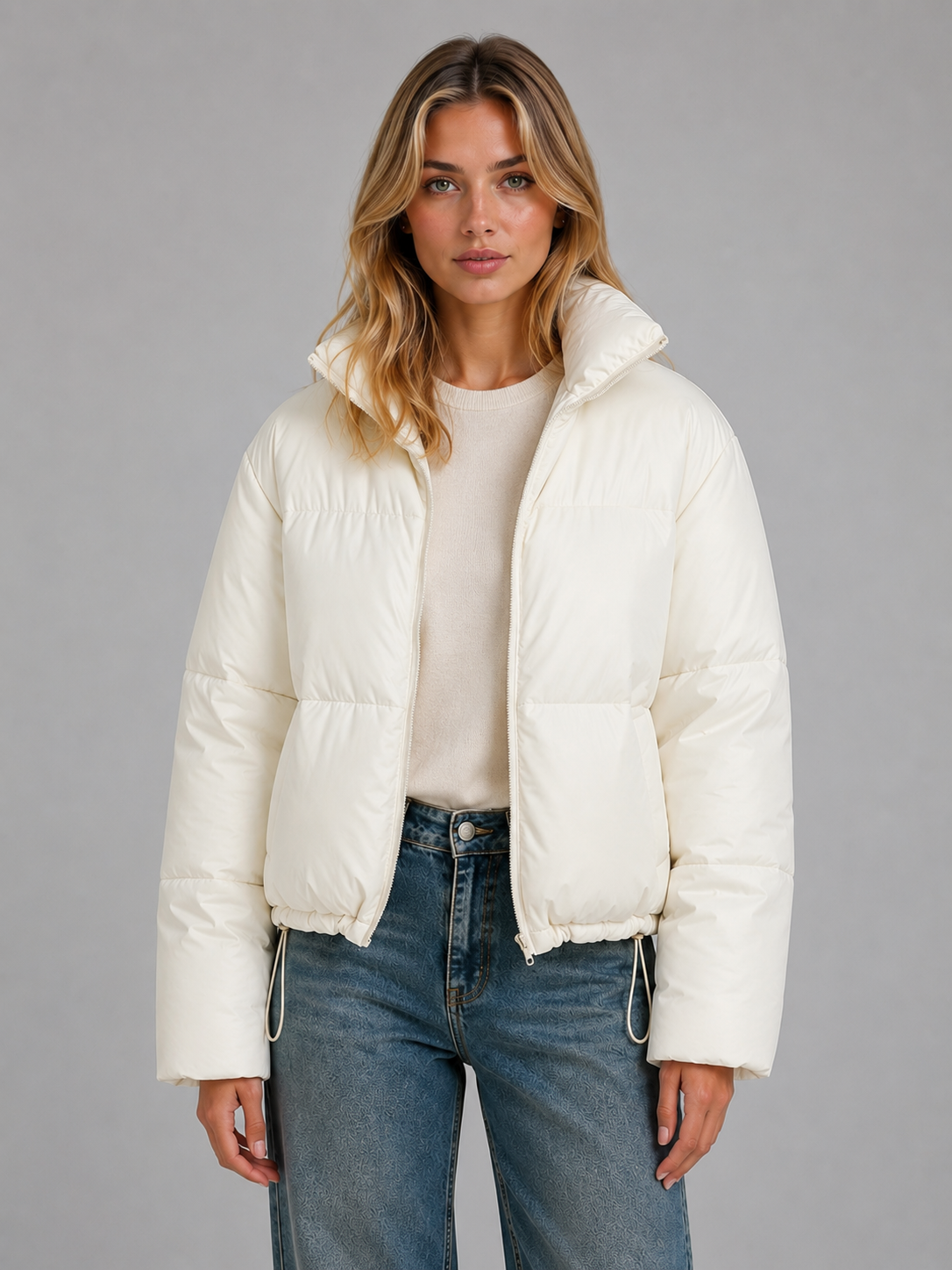 Stylish Black Cropped Puffer Jacket for Women with High Neck Hooded Zip Front Insulated Winter Style