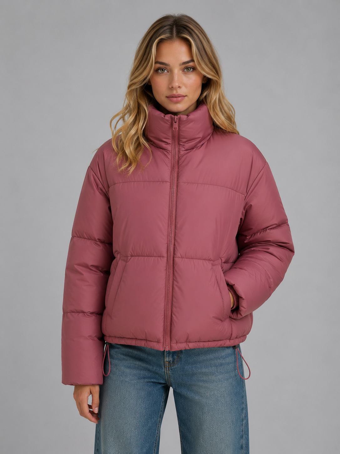Stylish Black Cropped Puffer Jacket for Women with High Neck Hooded Zip Front Insulated Winter Style