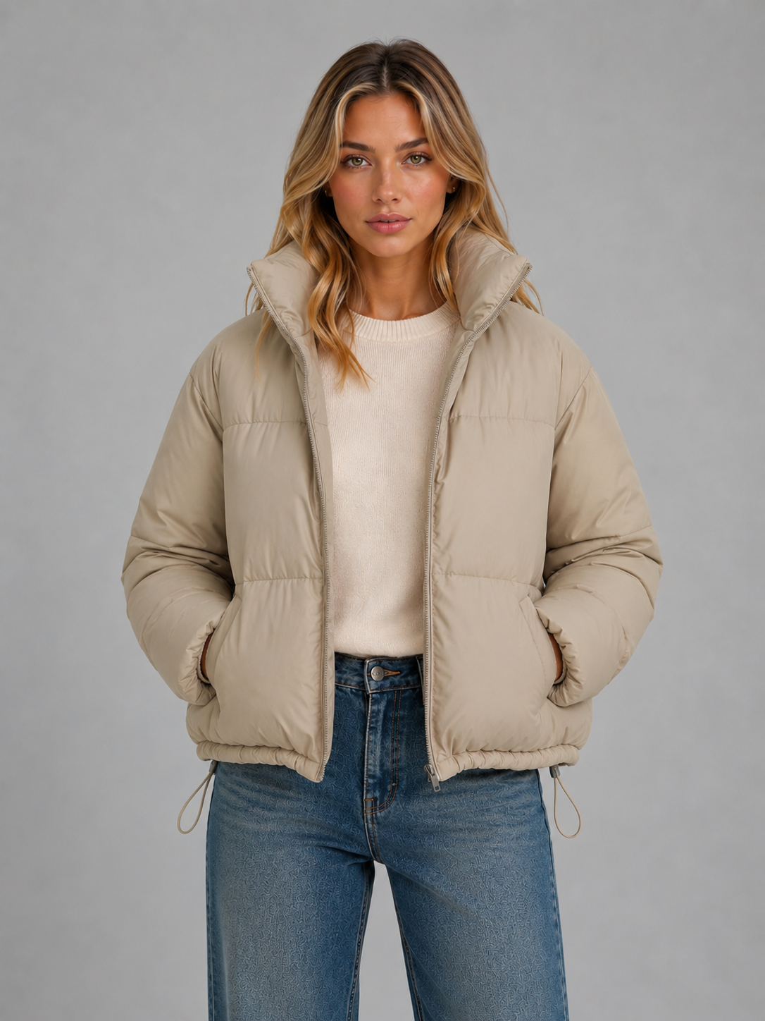 Stylish Black Cropped Puffer Jacket for Women with High Neck Hooded Zip Front Insulated Winter Style