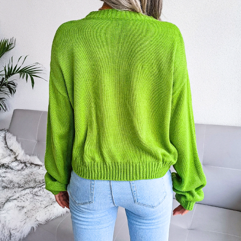 Cozy Cropped Cardigan for Women with V Neck Long Sleeve Cloud Print Button Front Style