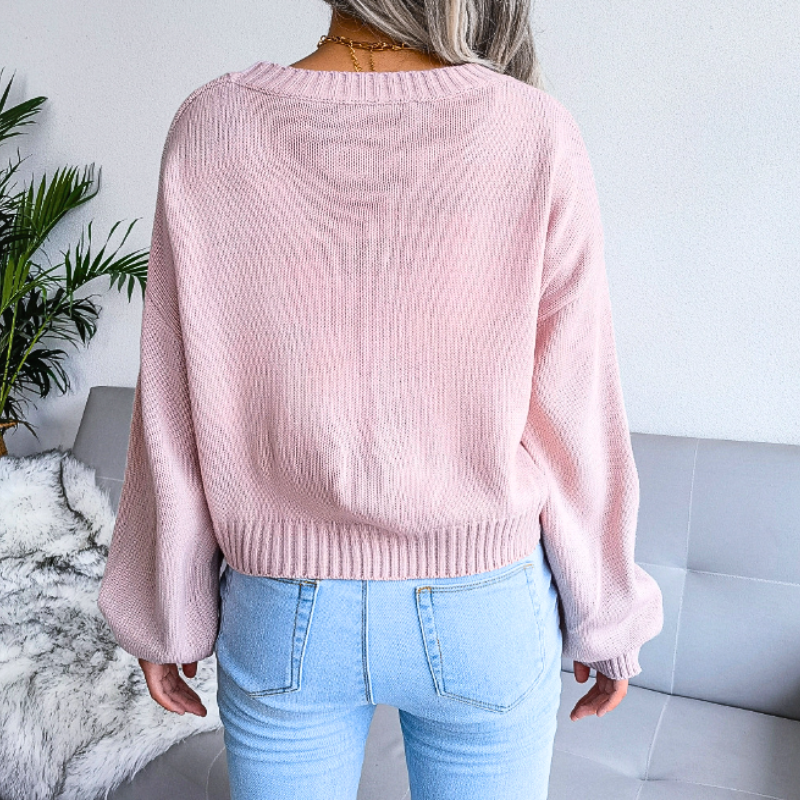 Cozy Cropped Cardigan for Women with V Neck Long Sleeve Cloud Print Button Front Style