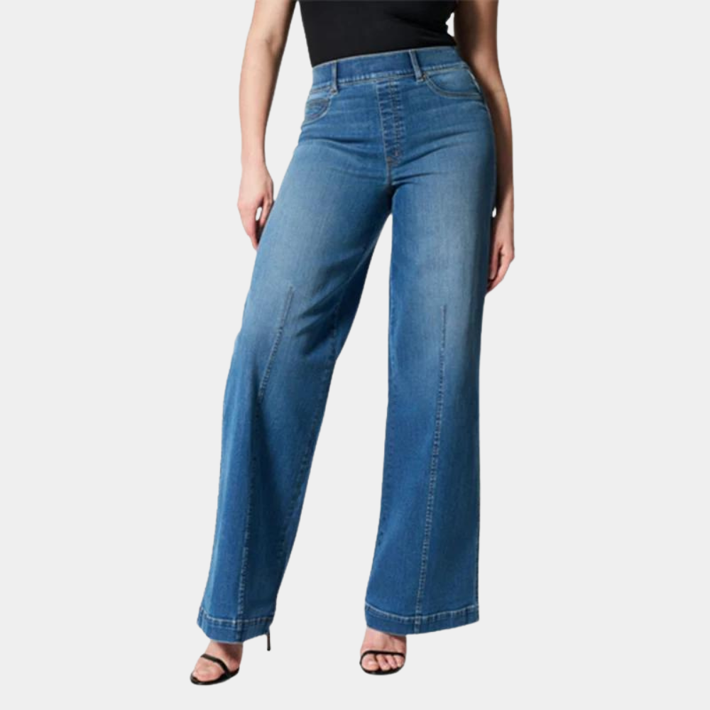 Effortless Wide Leg Jeans for Women with High Waist Button Fly Seam Detail Relaxed Style