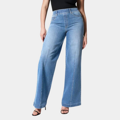 Effortless Wide Leg Jeans for Women with High Waist Button Fly Seam Detail Relaxed Style