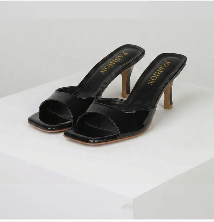Elegant Leather Mules for Women with Open Square Toe Slip On Stiletto Heel Style