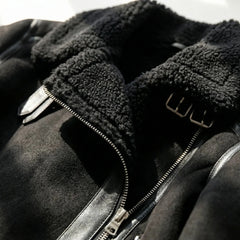Women's Faux Shearling Aviator Moto Jacket Biker Zip Sherpa-Lined Faux Leather Trim Belted Collar