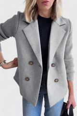 Elegant Blazer for Women with Notched Lapel Long Sleeve Knit Sleeve Double Breasted Style