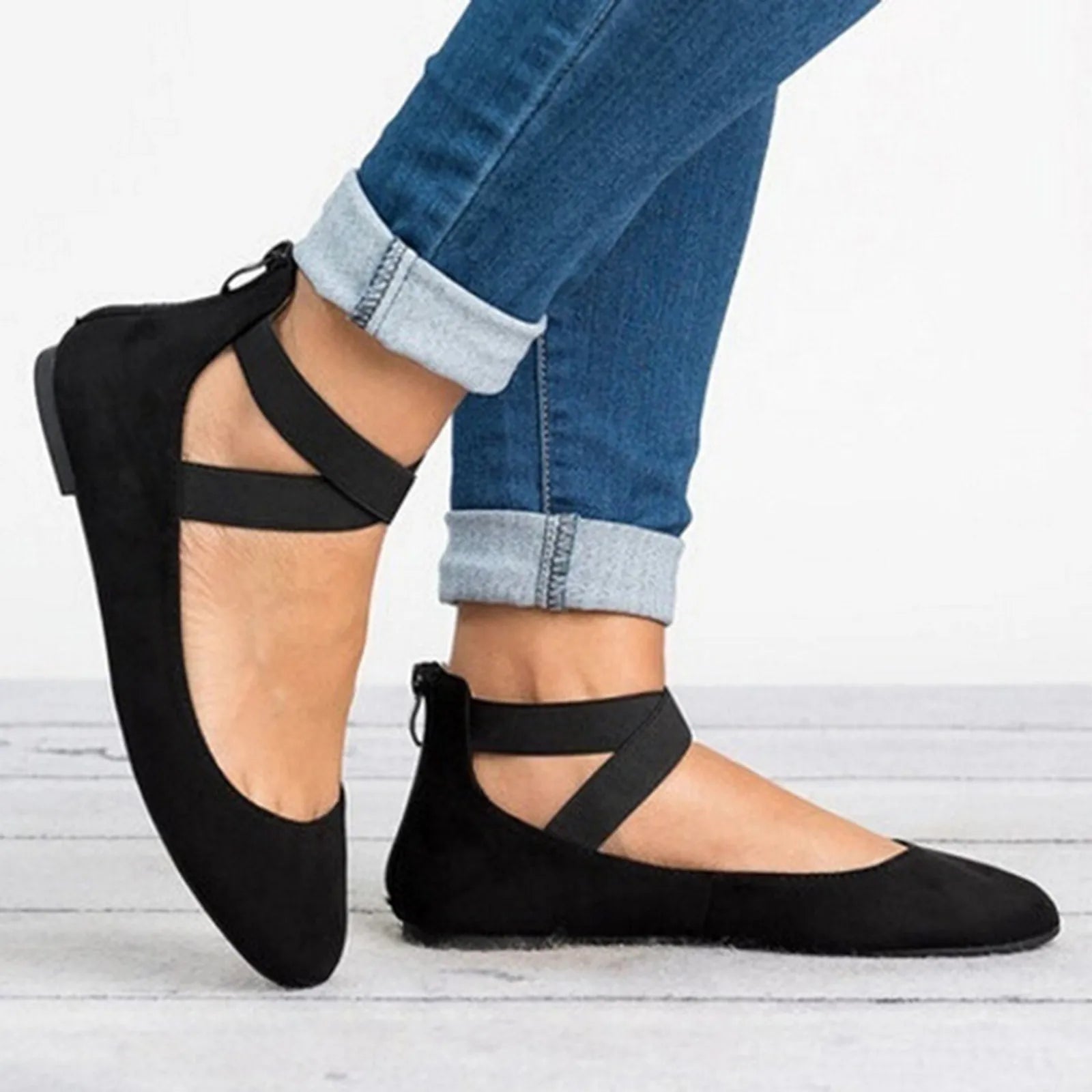 Comfortable Leather Flats for Women with Round Toe Cross Strap Slip On Ballet Wedge Style