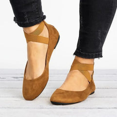 Comfortable Leather Flats for Women with Round Toe Cross Strap Slip On Ballet Wedge Style