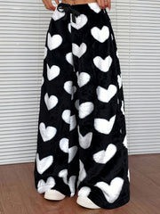 Cozy Plaid Plush Sweatpants for Women with Drawstring Waist Wide Leg Fleece Lounge Style