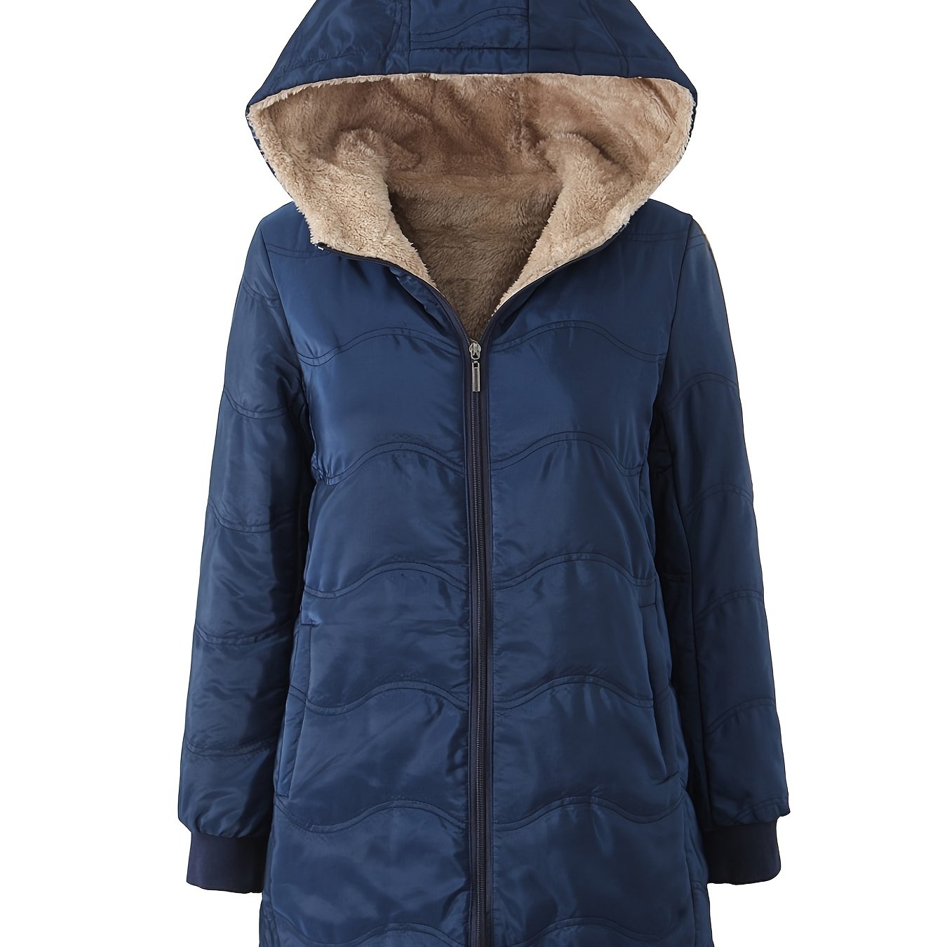 Comfortable Sherpa Lined Quilted Jacket for Women with Hooded Long Sleeve Zip Front Relaxed Style