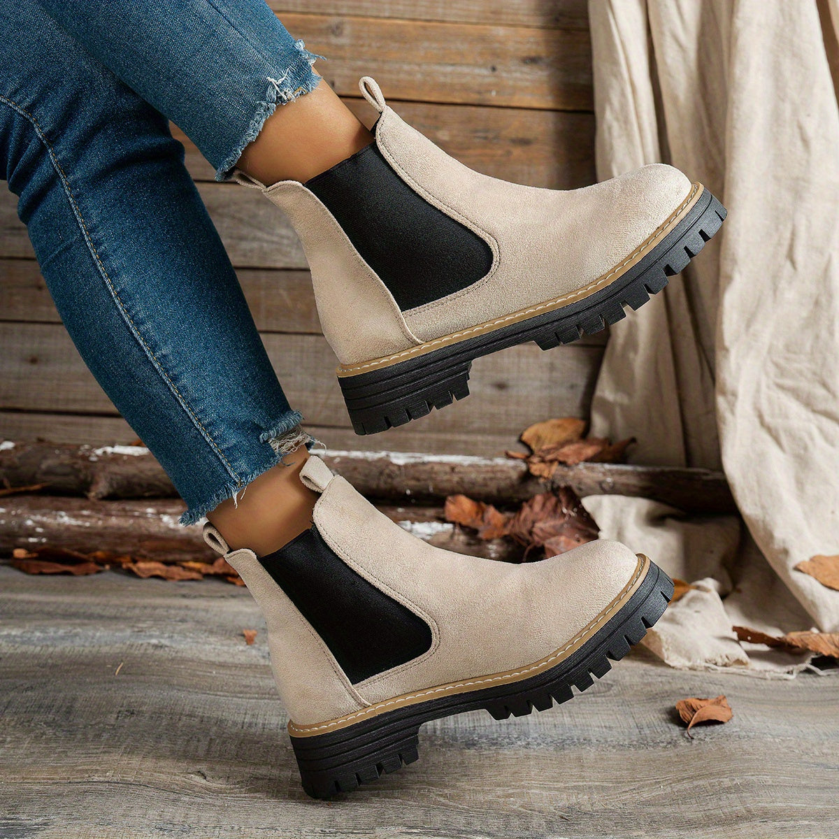 Stylish Suede Chelsea Boots for Women with Round Toe Pull Tab Platform Style