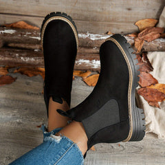 Stylish Suede Chelsea Boots for Women with Round Toe Pull Tab Platform Style
