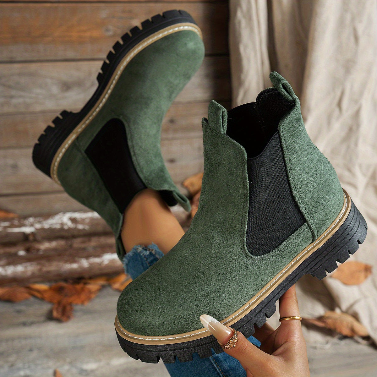 Stylish Suede Chelsea Boots for Women with Round Toe Platform Chunky Sole Style