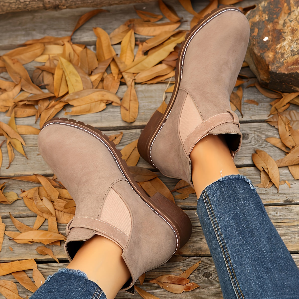 Chic Chelsea Ankle Boots for Women with Buckle Strap Block Heel Round Toe Style