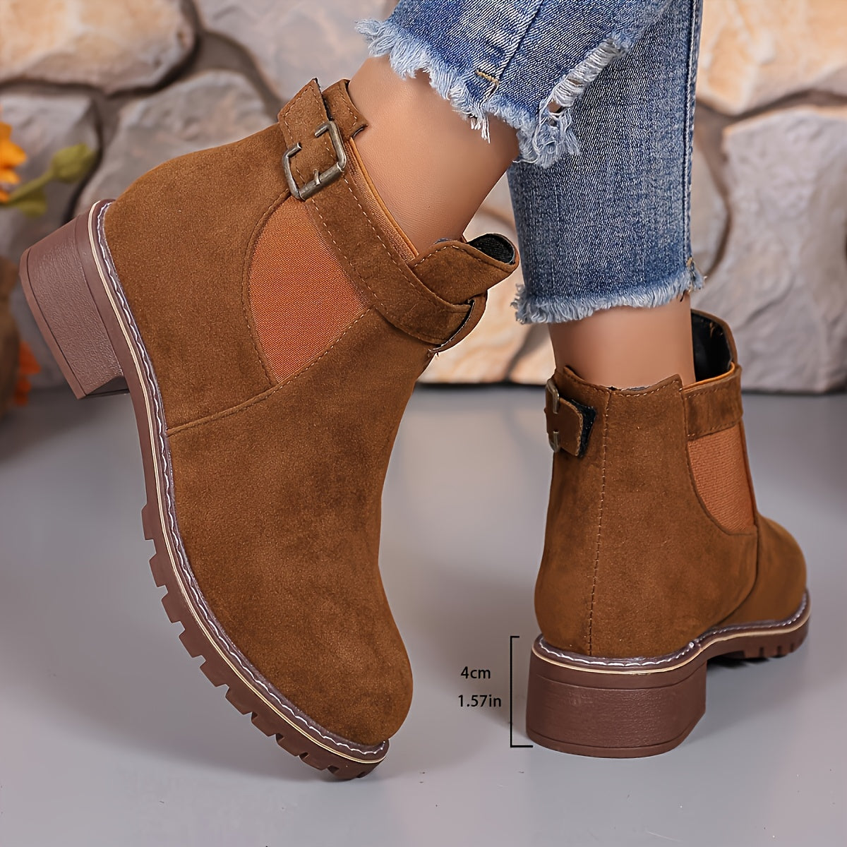 Chic Chelsea Ankle Boots for Women with Buckle Strap Block Heel Round Toe Style