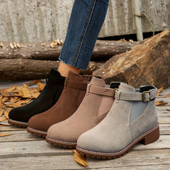 Chic Chelsea Ankle Boots for Women with Buckle Strap Block Heel Round Toe Style