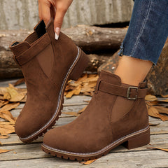 Chic Chelsea Ankle Boots for Women with Buckle Strap Block Heel Round Toe Style