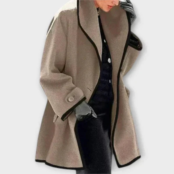 Elegant Wool Trench Coat for Women with Shawl Collar Long Sleeve Swing A Line Style