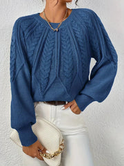 Cozy Cable Knit Sweater for Women with V Neck Balloon Sleeve Chunky Relaxed Pullover Style