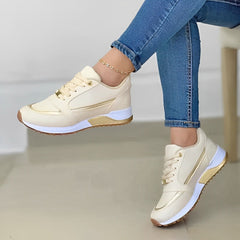 Comfortable Sneakers for Women with Lace Up Platform Wedge Non Slip Walking Style