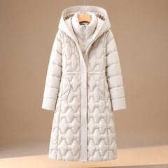 Cozy Longline Puffer Jacket for Women with Hooded Collar Long Sleeve Quilted Maxi Padded Style