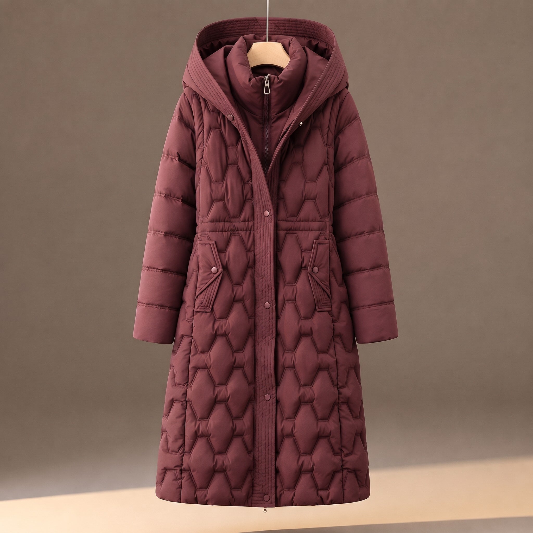 Cozy Longline Puffer Jacket for Women with Hooded Collar Long Sleeve Quilted Maxi Padded Style
