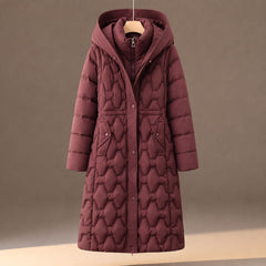 Cozy Longline Puffer Jacket for Women with Hooded Collar Long Sleeve Quilted Maxi Padded Style
