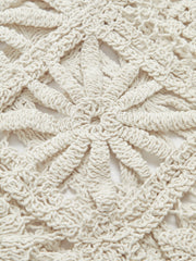 Effortless Beige Crochet Cardigan for Women with V Neck Long Sleeve Button Front Bohemian Style