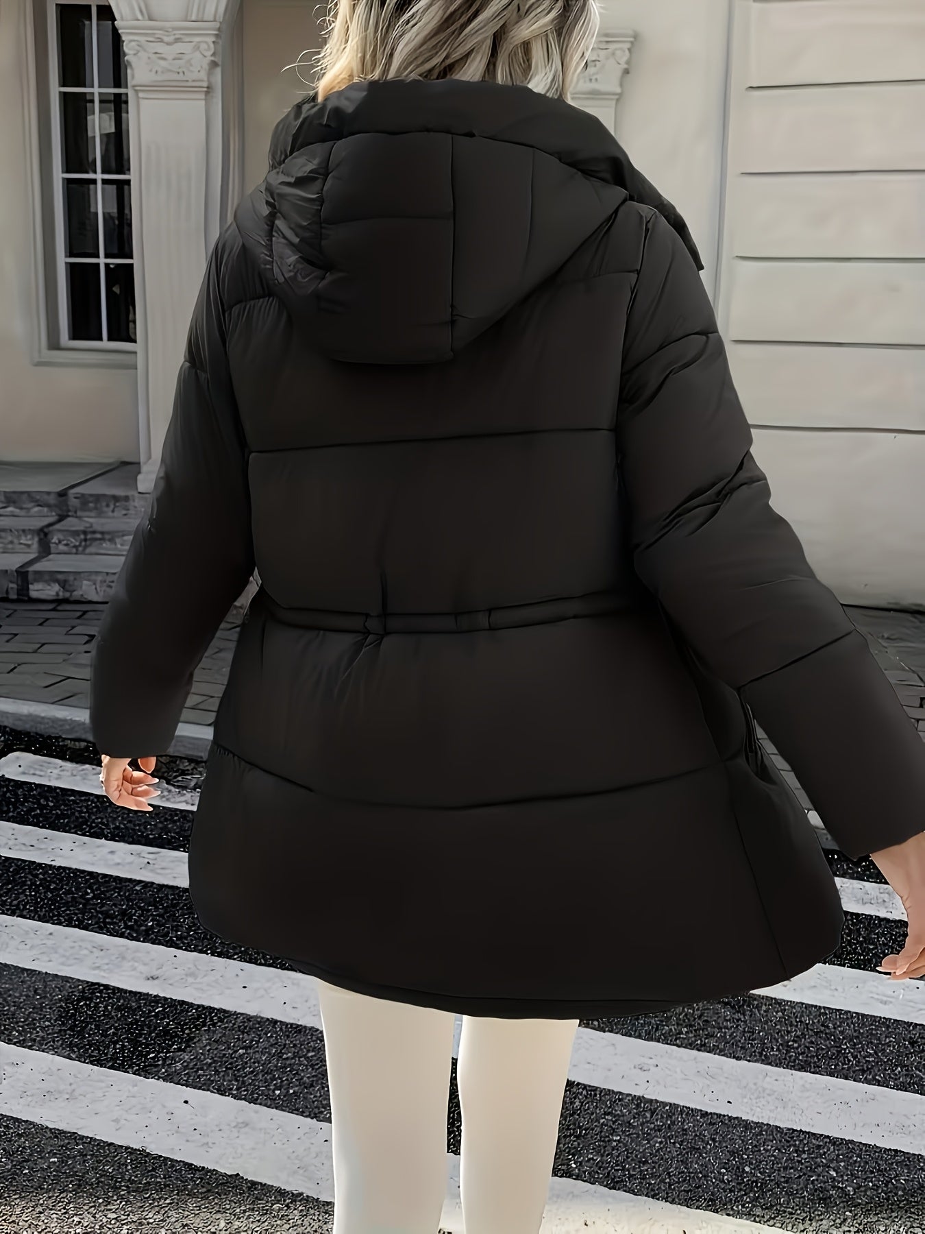 Cozy Quilted Ski Jacket for Women with Hooded Long Sleeve Drawstring Waist Zip Pocket Style