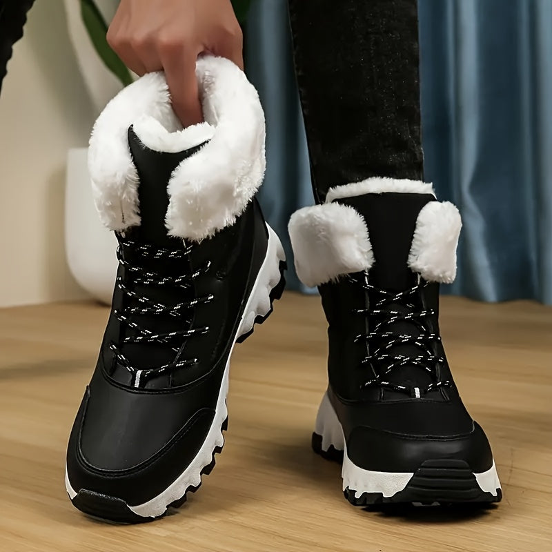 Warm Lace Up Snow Boots for Women with Faux Fur Cuff Chunky Grip Sole Winter Snowproof Style