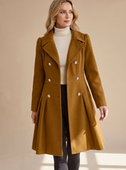 Elegant Wool Winter Trench Coat for Women with Notched Lapel Long Sleeve Double Breasted Fit and Flare Style