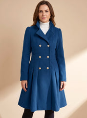 Elegant Wool Winter Trench Coat for Women with Notched Lapel Long Sleeve Double Breasted Fit and Flare Style