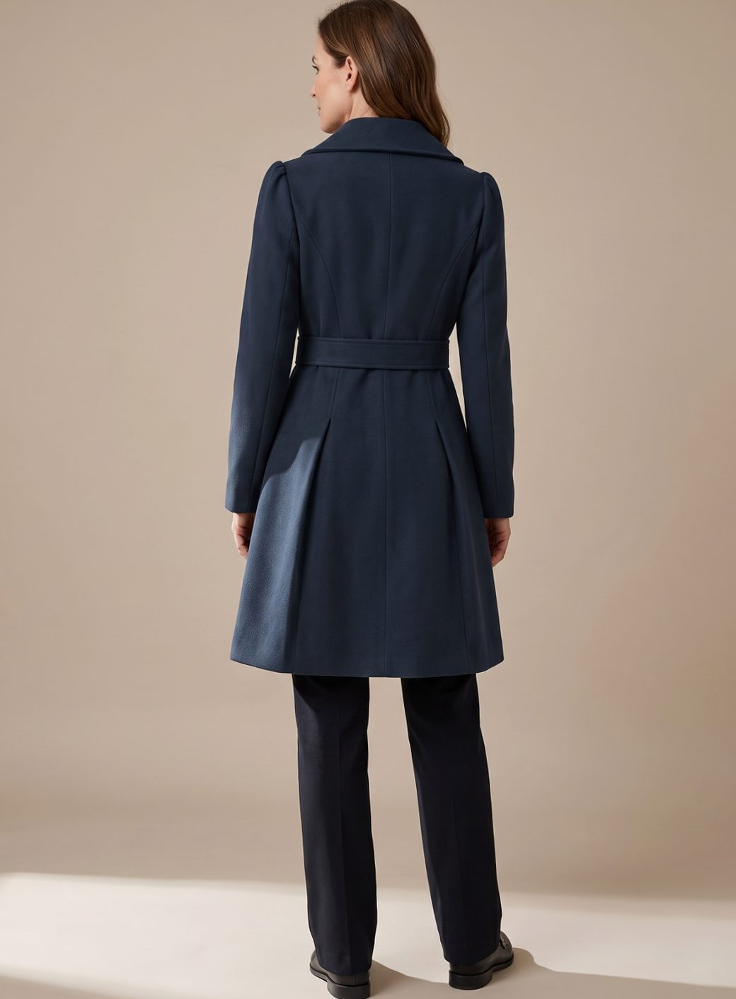 Elegant Wool Winter Trench Coat for Women with Notched Lapel Long Sleeve Double Breasted Fit and Flare Style