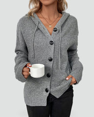 Cozy Knit Cardigan for Women with Hooded Neck Long Sleeve Button Front Relaxed Style