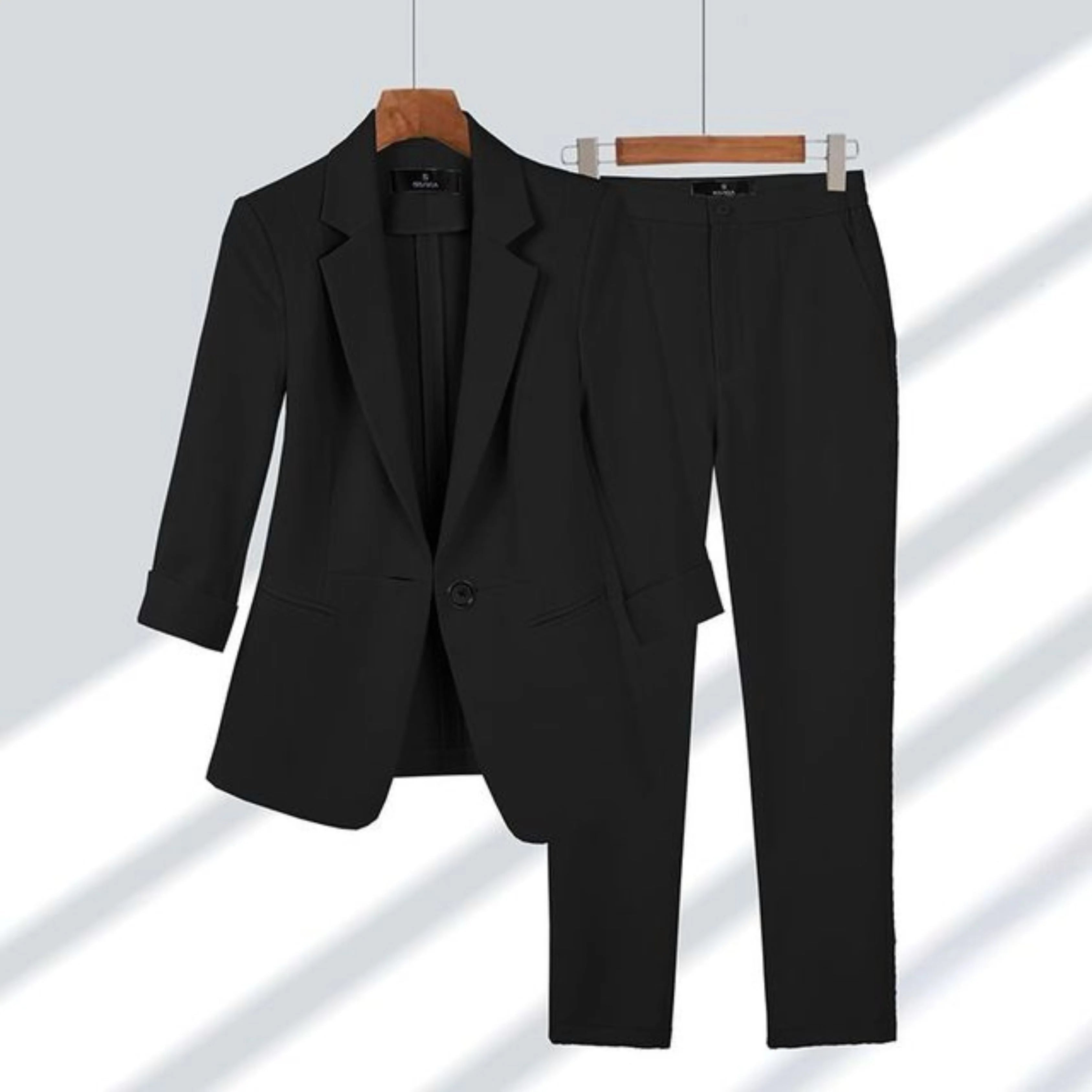 Elegant Blazer Pants Set for Women with Notched Lapel Long Sleeve Single Button Tailored Suit Style